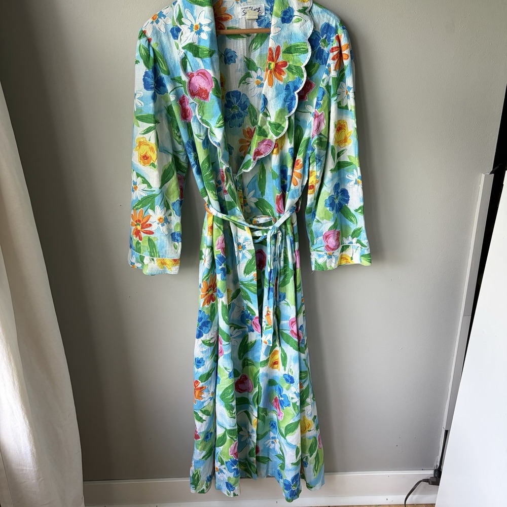 Vintage 60's Floral Scalloped Duster Robe Styled By Saybury Womens Size XL